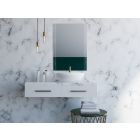28" x 20" Contemporary Floating Frameless Rectangle Wall Vanity Mirror Etched Waves Frame
