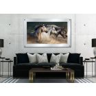 Caballus Horses Running Wild Artistic Image, Acrylic Glass Standoff Wall Art, Satin White Glass Etched Frame, Reflective Mirror 3D Imaging