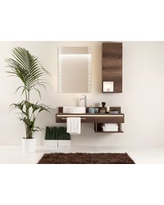 28" x 20" Contemporary Rectangle Frameless Floating Bathroom Wall Mirror Rustic Brick Etched Frame