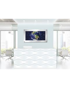 World Universe Satellite Artistic Image, Acrylic Glass Standoff Wall Art, Satin White Glass Etched Frame, Reflective Mirror 3D Imaging